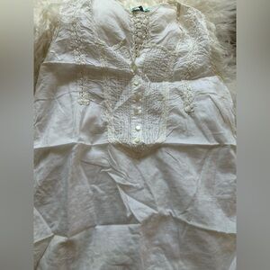 GC Vintage National liberty linen White Lace-Trim Buttoned Cotton Tunic SZ 1!